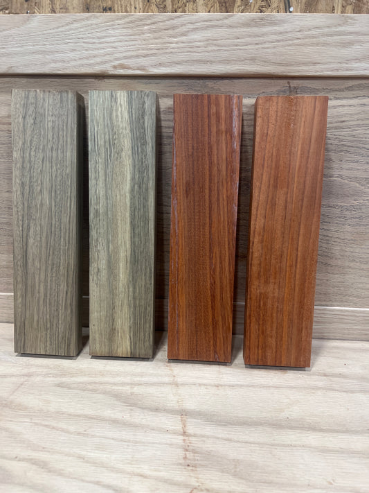 4 piece set 2 species black limba and paduak.